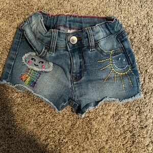 Kids Denim Shorts with Embroidered Sun and Cloud